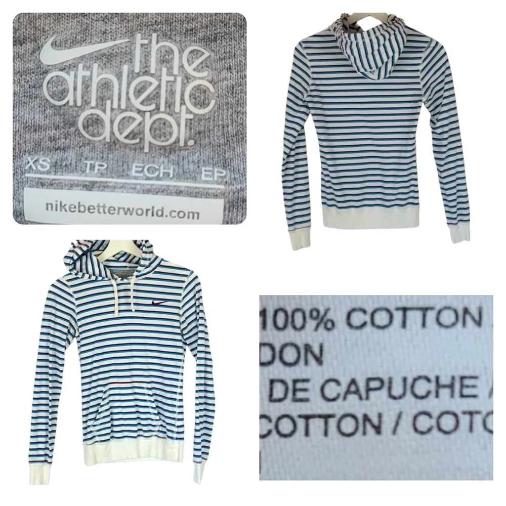 Nike Striped Hoodie Top, White Blue Burgundy, Kids XS